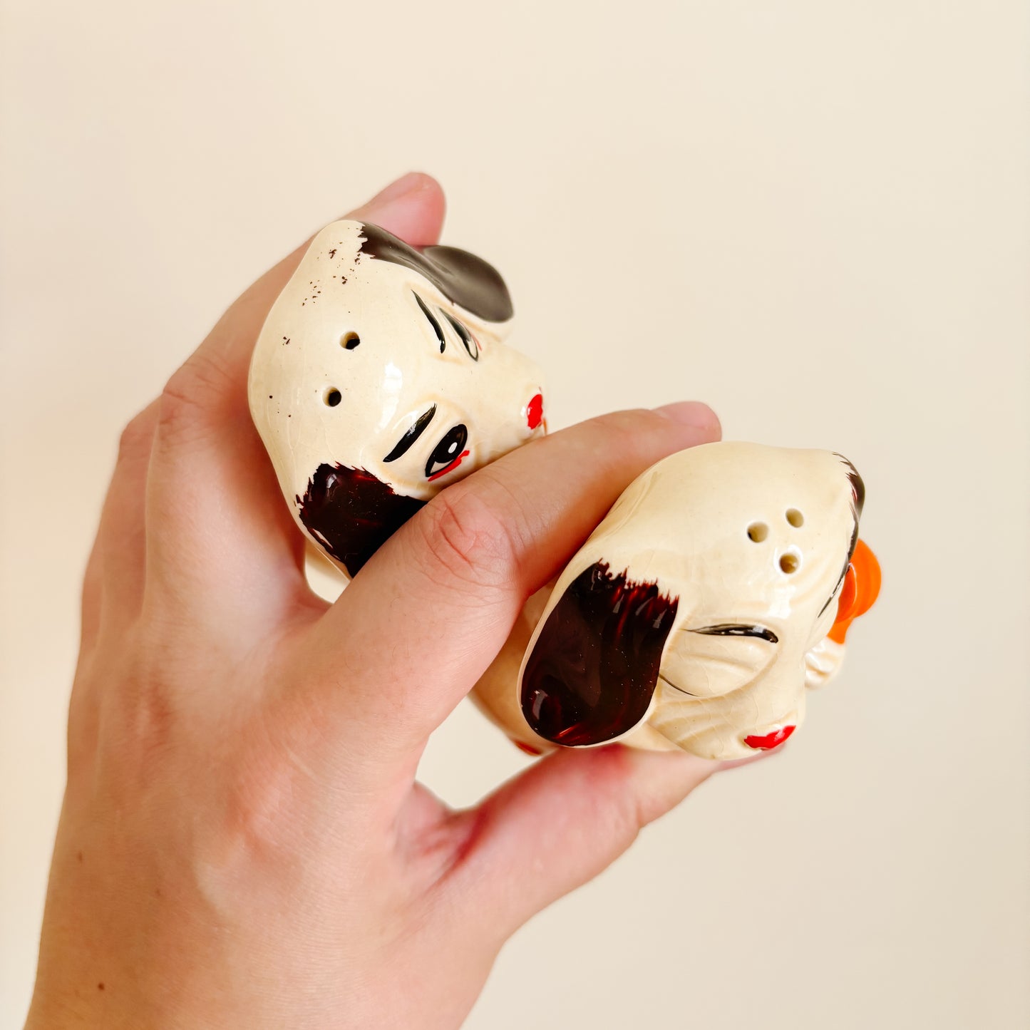 Salt & Pepper Shakers - Ceramic Dogs on the Phone