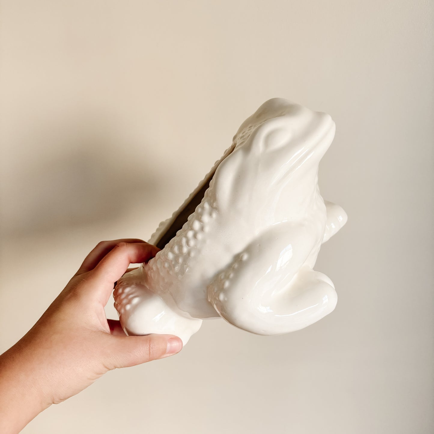 White Ceramic Toad Frog Planter (Made in Canada)