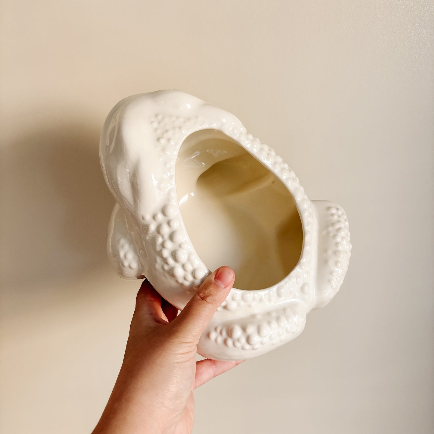 White Ceramic Toad Frog Planter (Made in Canada)