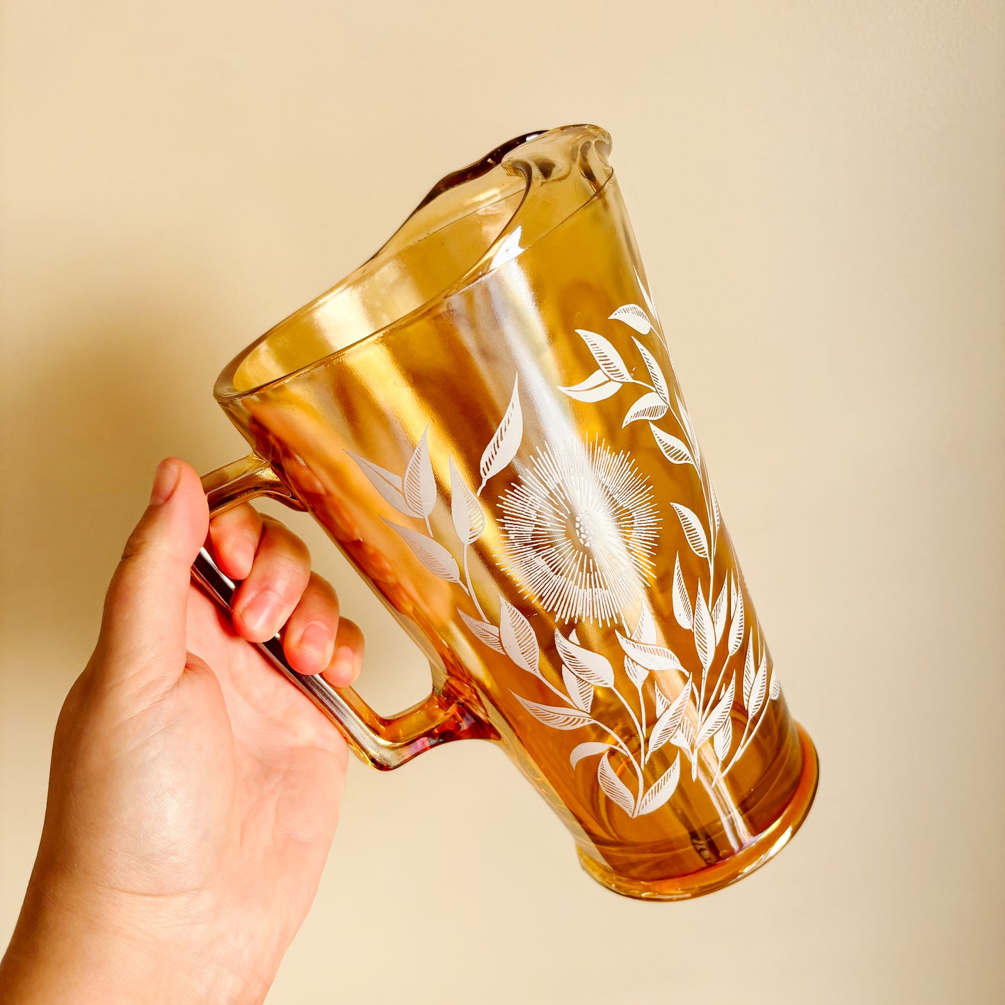 Vintage Jeannette Glass Iridescent Marigold Carnival Glass Pitcher