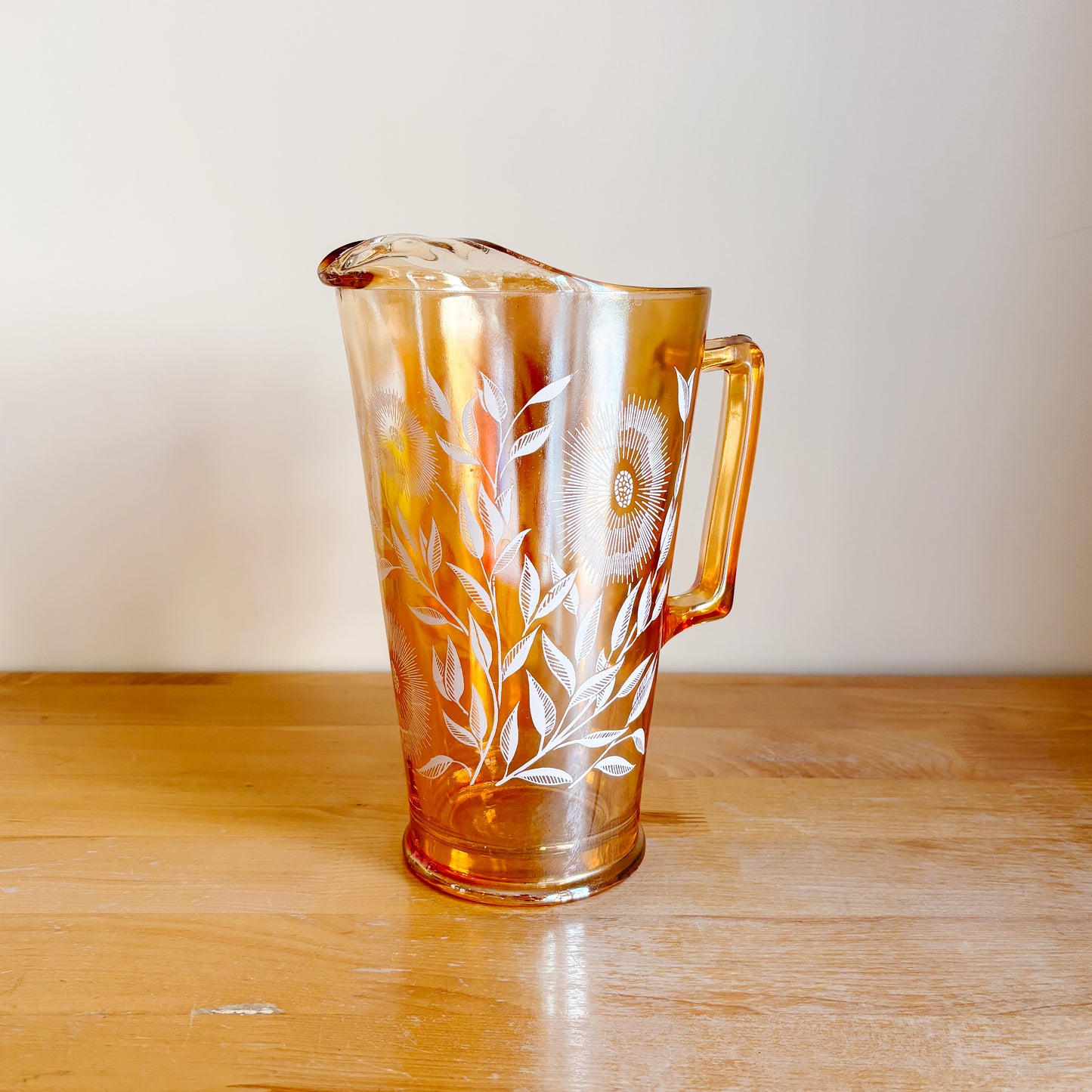 Vintage Jeannette Glass Iridescent Marigold Carnival Glass Pitcher