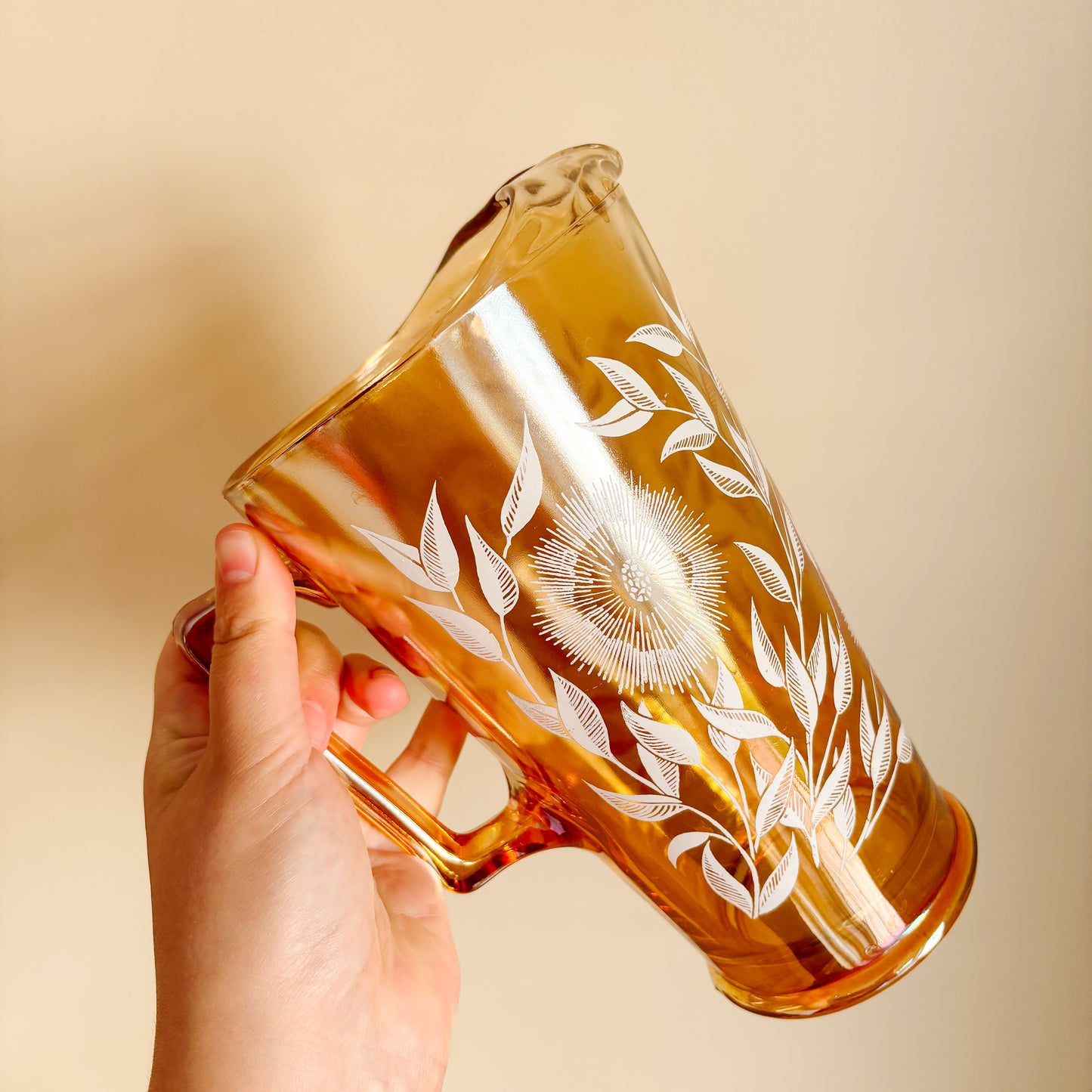 Vintage Jeannette Glass Iridescent Marigold Carnival Glass Pitcher