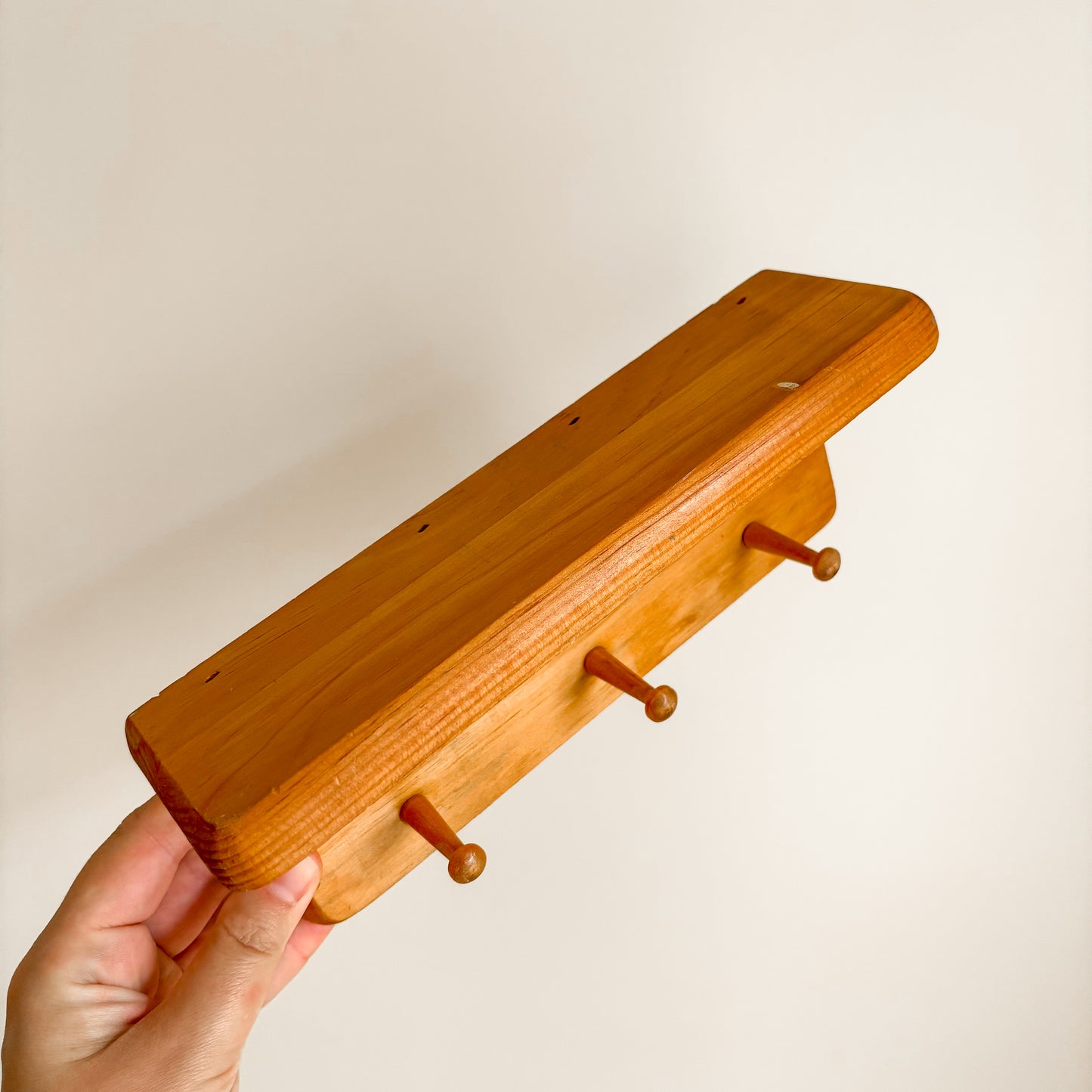 Mini Wooden Wall Shelf with Peg Hooks