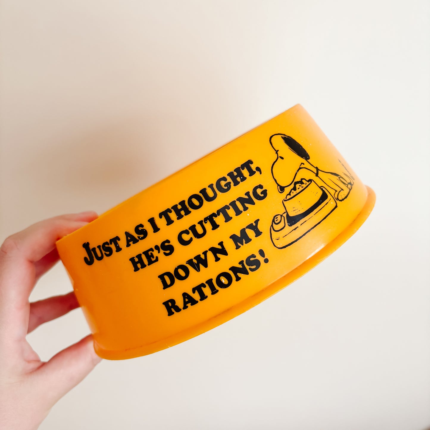 1970s Snoopy Peanuts Bright Yellow Plastic Dog Bowl