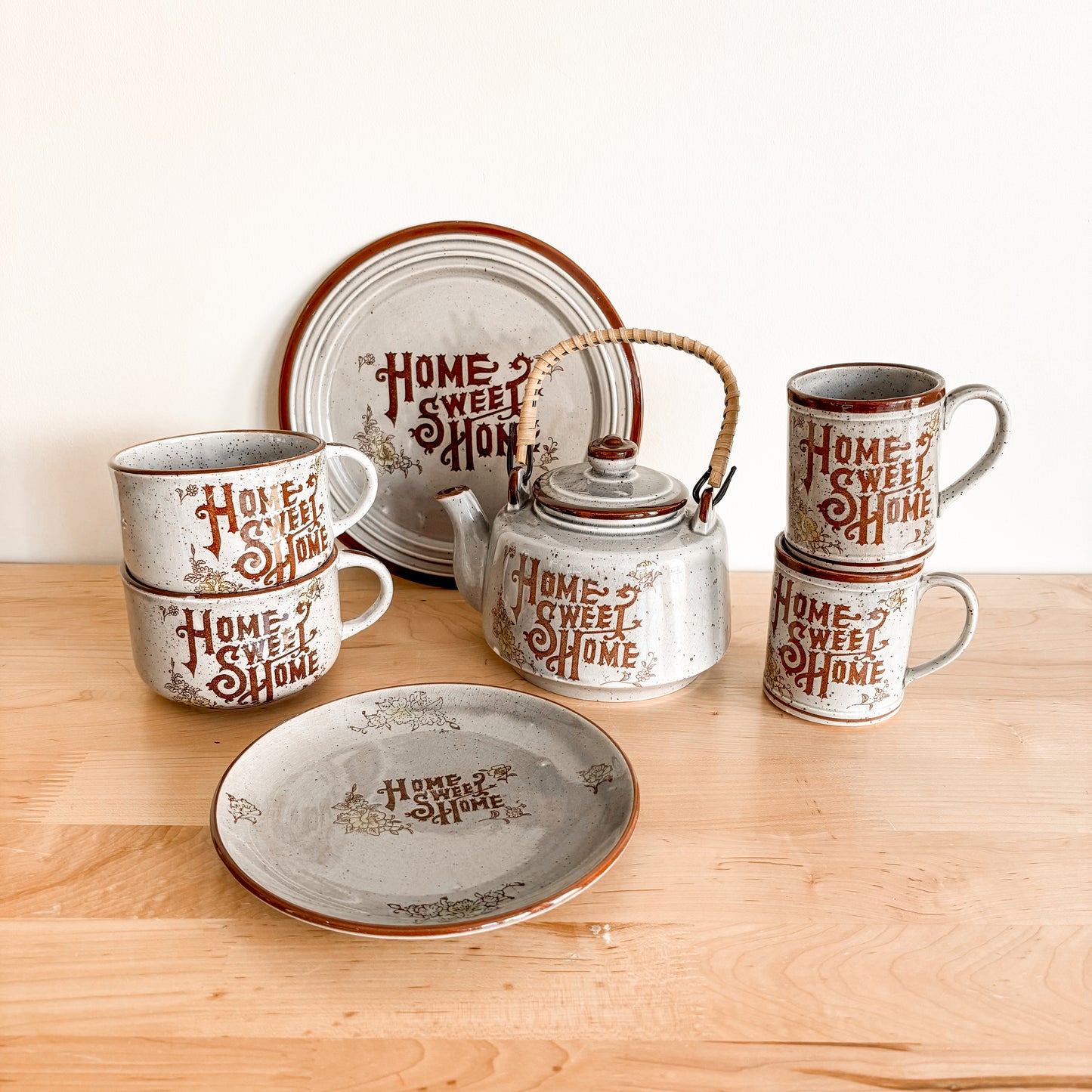 Vintage Home Sweet Home Japan Low Soup Mugs (set of 2)