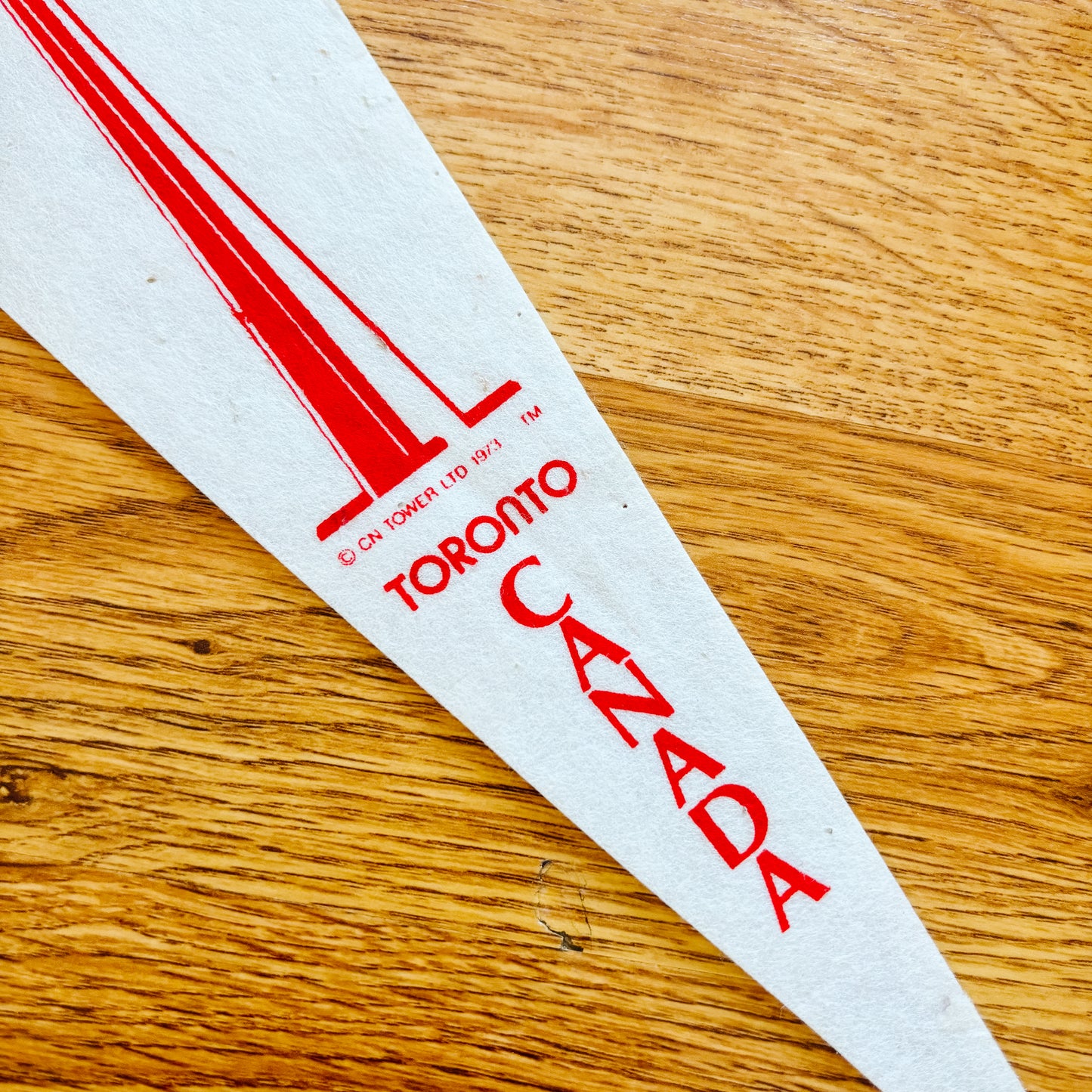 CN Tower Toronto Ontario 1970s Red and White Felt Pennant