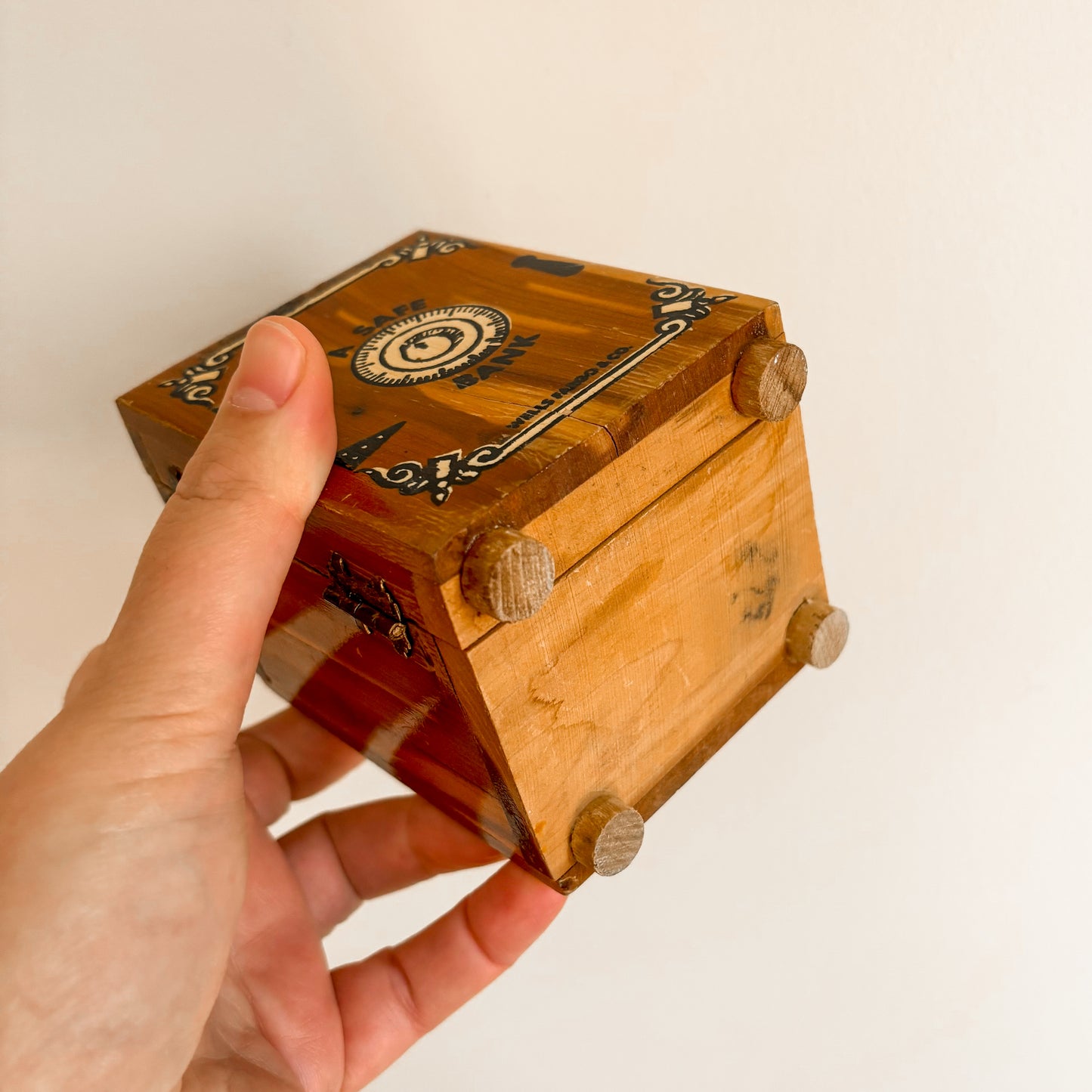Vintage Wooden Wells Fargo Mini Safe Coin Bank