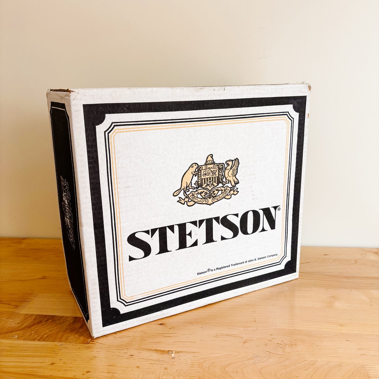 Vintage Black and White Stetson Box with Insert and Dust Protector (Empty Box)