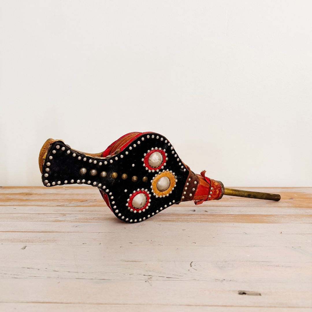 Vintage Ornamental Wood and Leather Fireplace Bellows
