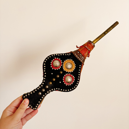 Vintage Ornamental Wood and Leather Fireplace Bellows