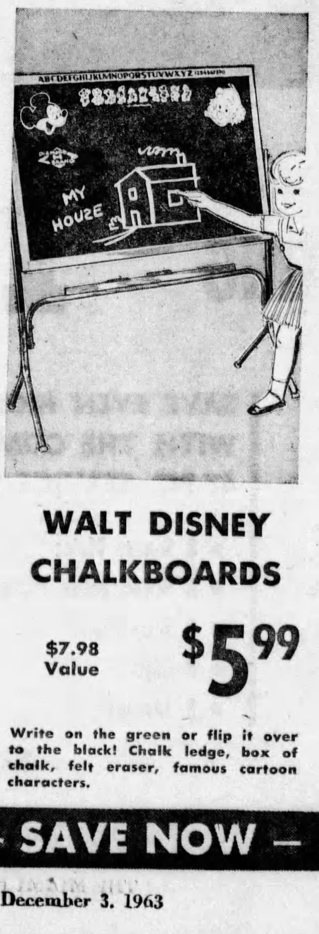 1960s Double-Sided Mickey Mouse Walt Disney Chalkboard