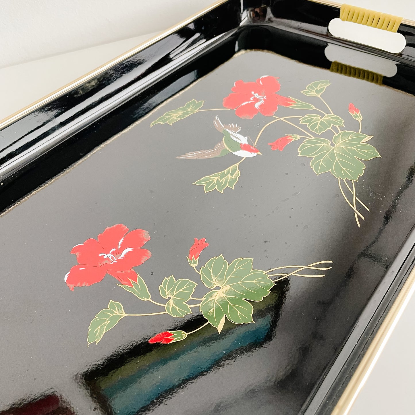 Nesting Lacquer Trays Black with Red Flowers (set of 3)