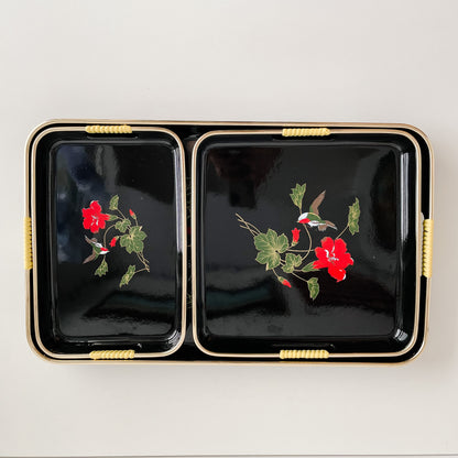 Nesting Lacquer Trays Black with Red Flowers (set of 3)