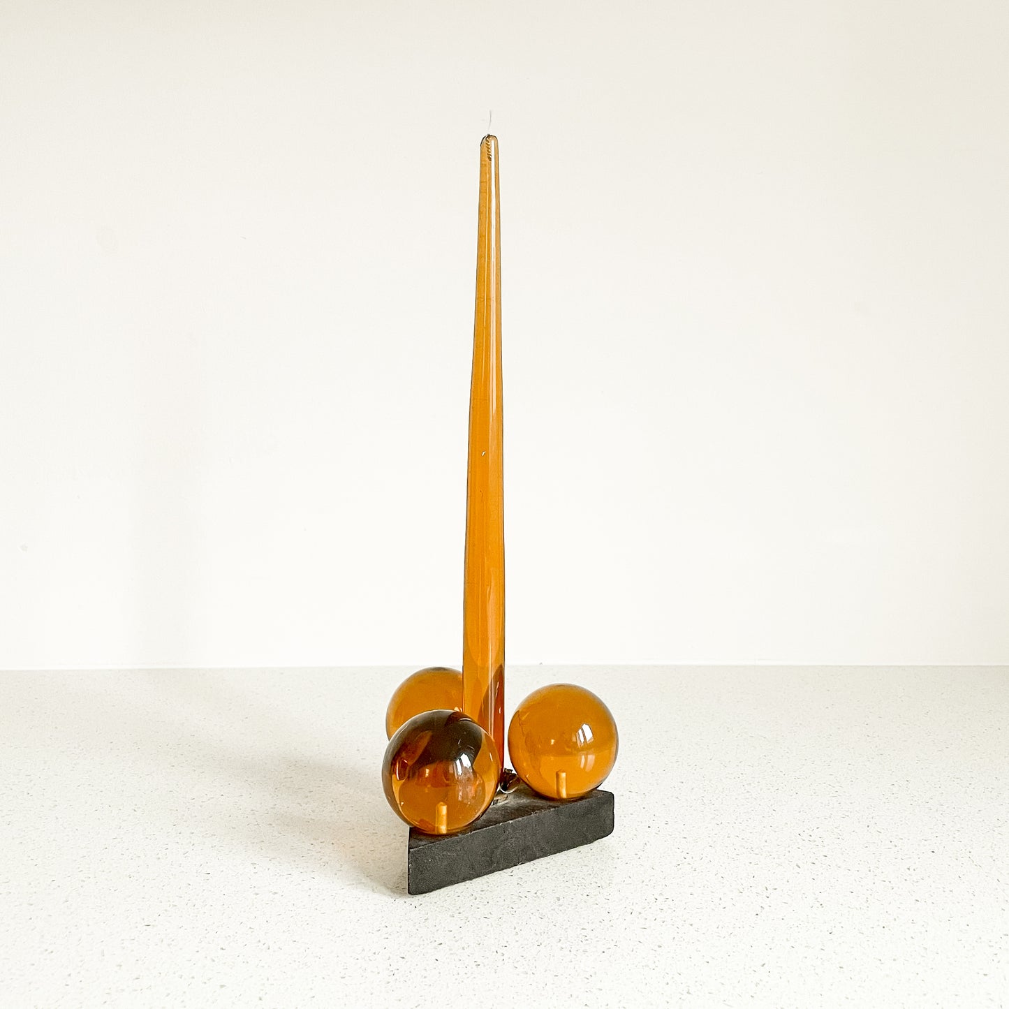 Orange Lucite Ball MCM Taper Candle Holder