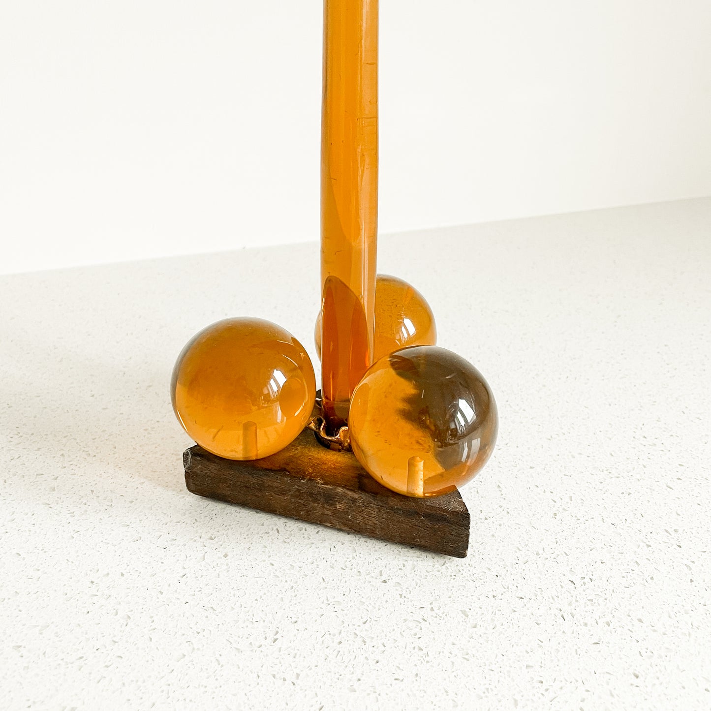 Orange Lucite Ball MCM Taper Candle Holder