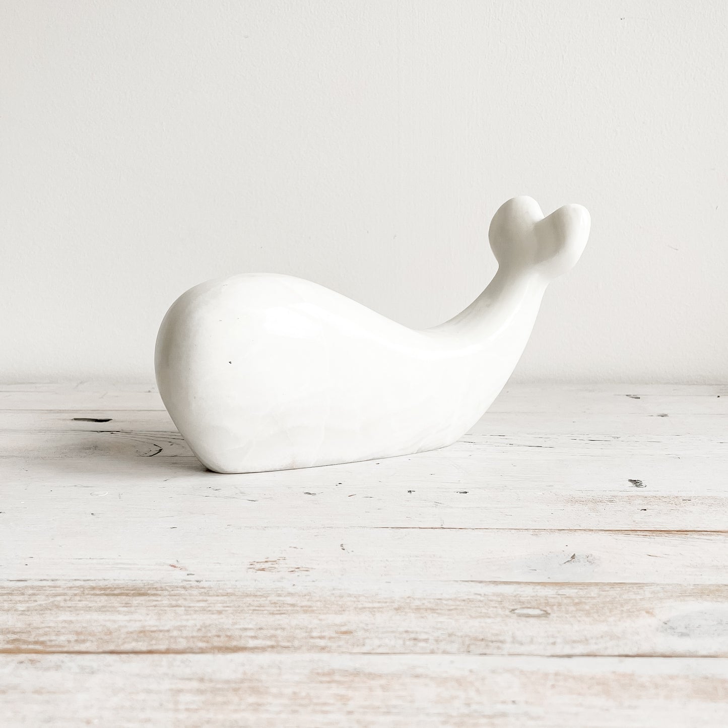 Carved White Marble Whale (8")