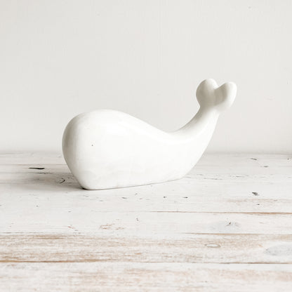 Carved White Marble Whale (8")