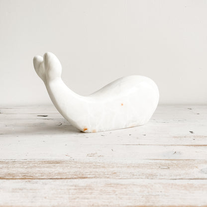 Carved White Marble Whale (8")