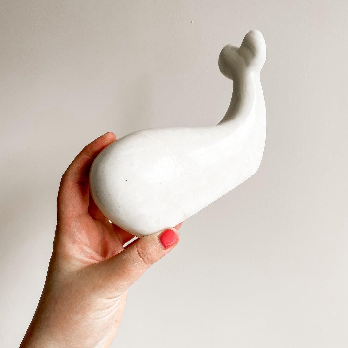 Carved White Marble Whale (8")