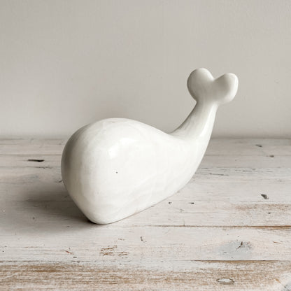 Carved White Marble Whale (8")