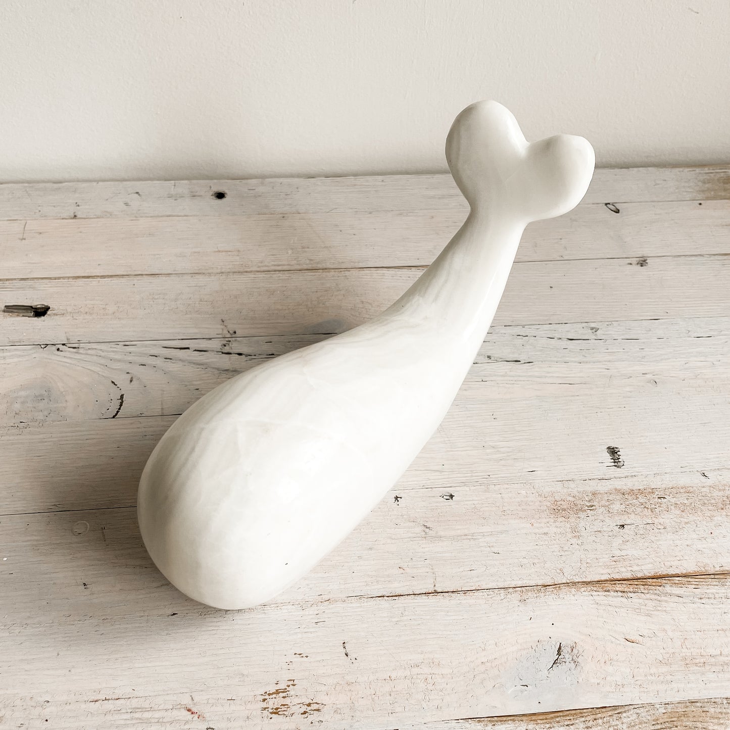 Carved White Marble Whale (8")