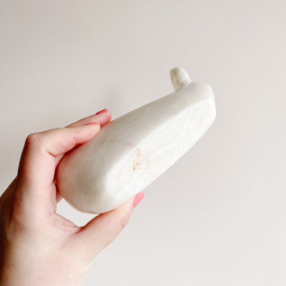 Carved White Marble Whale (8")