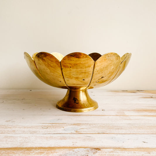 Vintage Large Scalloped Brass Pedestal Bowl/Planter
