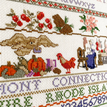 Large Americana Cross-Stitch Needlework Sampler (1992)