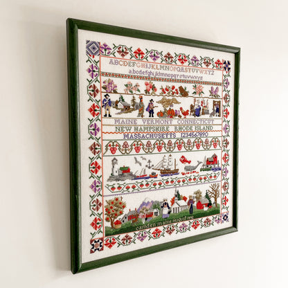 Large Americana Cross-Stitch Needlework Sampler (1992)