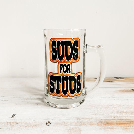 Suds for Studs Clear Glass Beer Stein