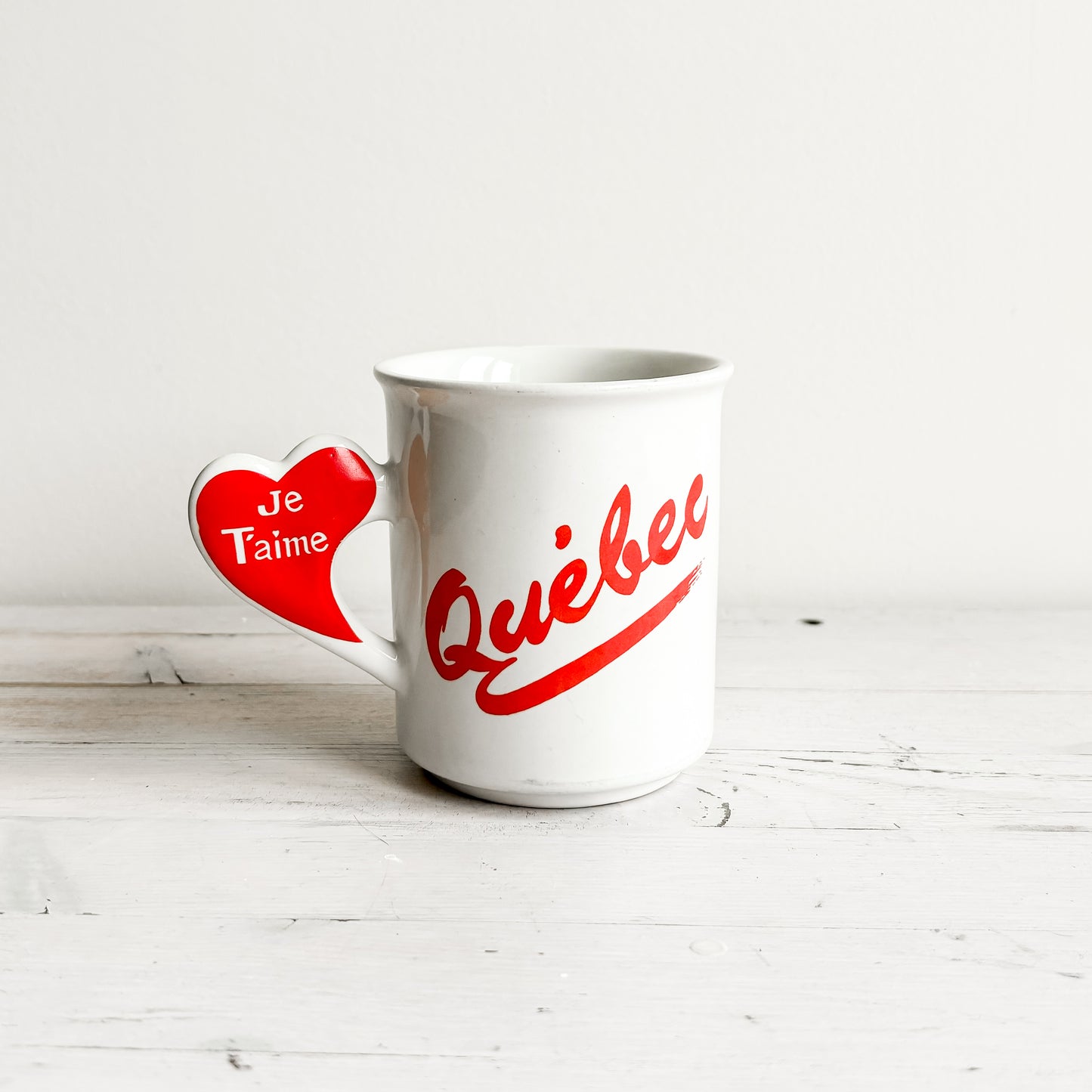 Quebec Je t'aime Souvenir Mug with Heart Handle by Giftcraft