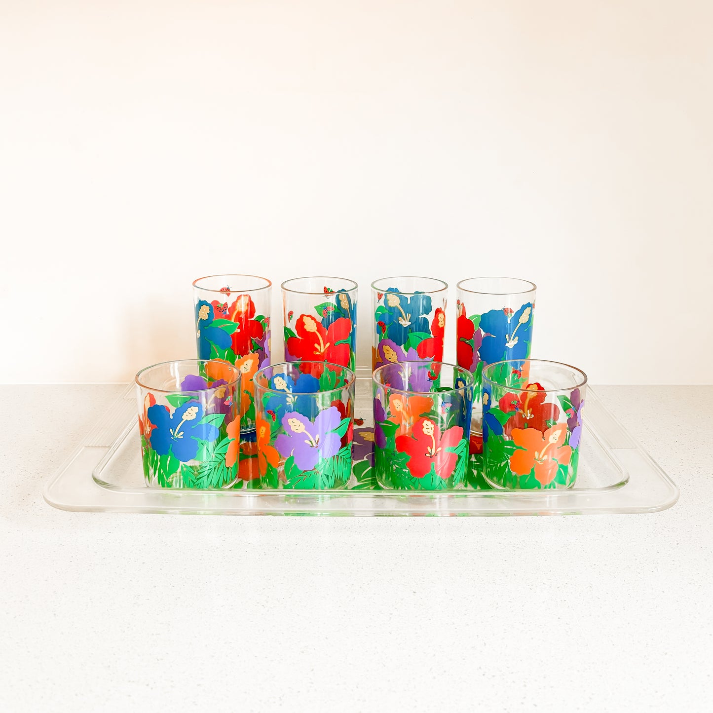 Acrylic Floral Glassware and Tray Set