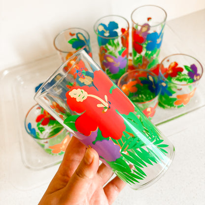 Acrylic Floral Glassware and Tray Set