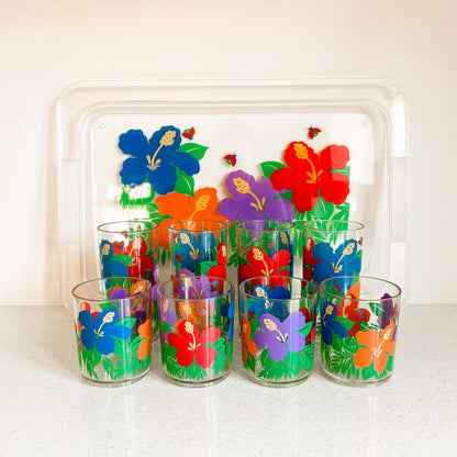 Acrylic Floral Glassware and Tray Set