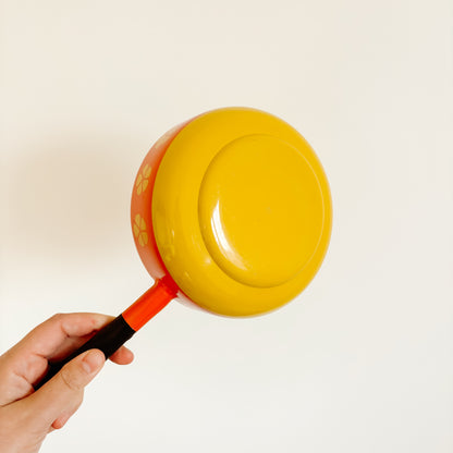 Vintage Yellow & Orange Fondue Pot with Wood Handles