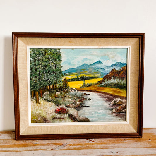 Framed Original Painting - River & Yellow Fields (1968)