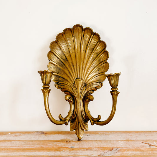 Large Vintage Brass Wall Sconce with Two Candle Holders