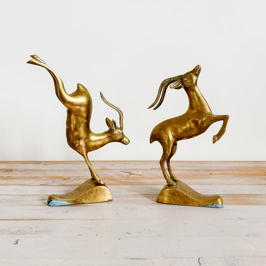 Vintage Leaping Brass Antelopes (set of 2)