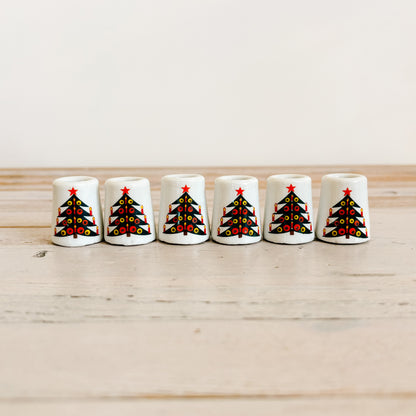 Ceramic Mini Taper Candle Holders with Christmas Tree Design (set of 6)