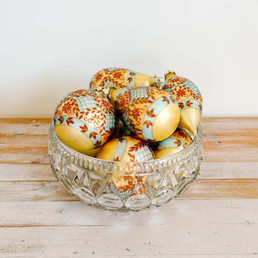 Hand-Painted Yellow Glass Ornaments