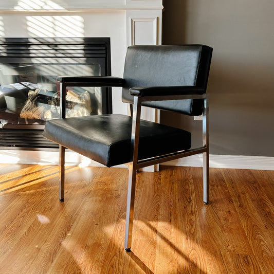 Chrome and Black Vinyl Armchair with Padded Arms