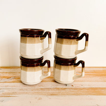 Vintage Taiwan Brown/Tan/Beige Stoneware Mugs (set of 4)