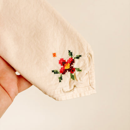 Embroidered Fabric Napkins with Cross Stitch Flowers (Set of 4)