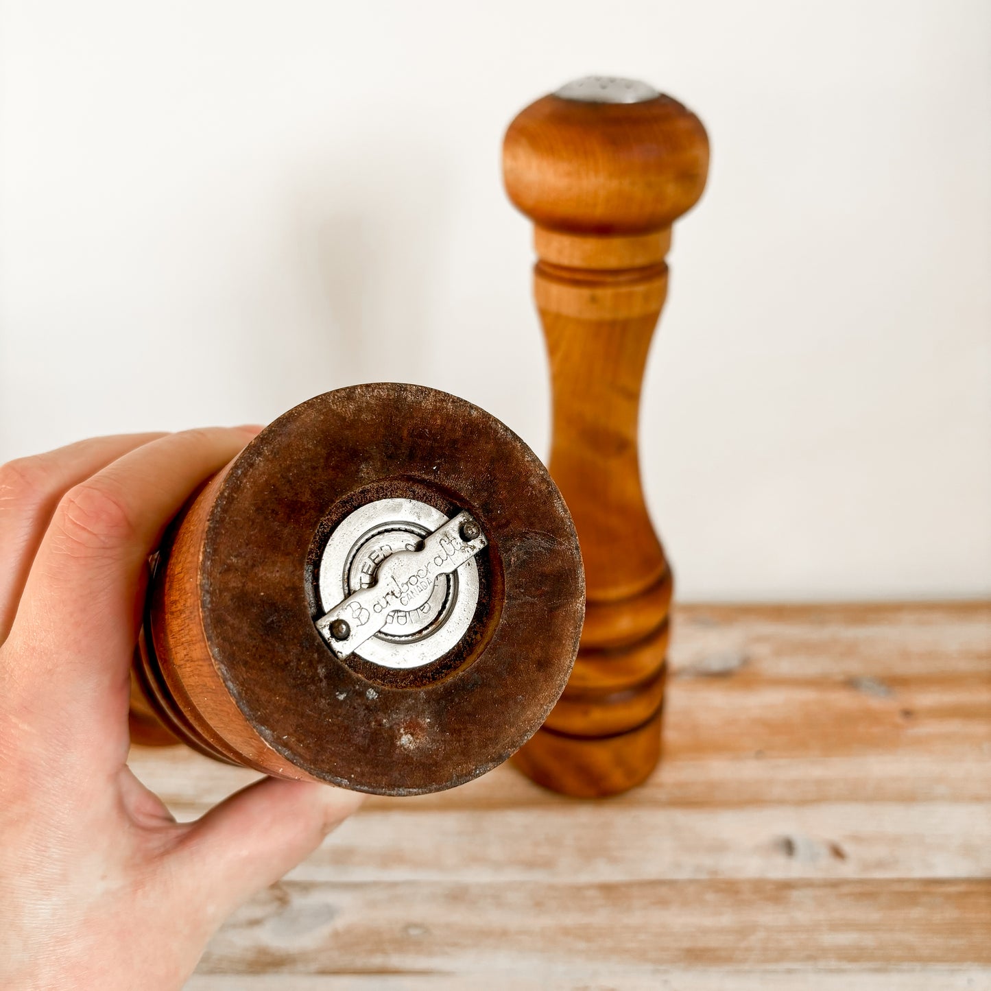 Vintage Baribocraft Maple 12" Pepper Mill and Salt Shaker