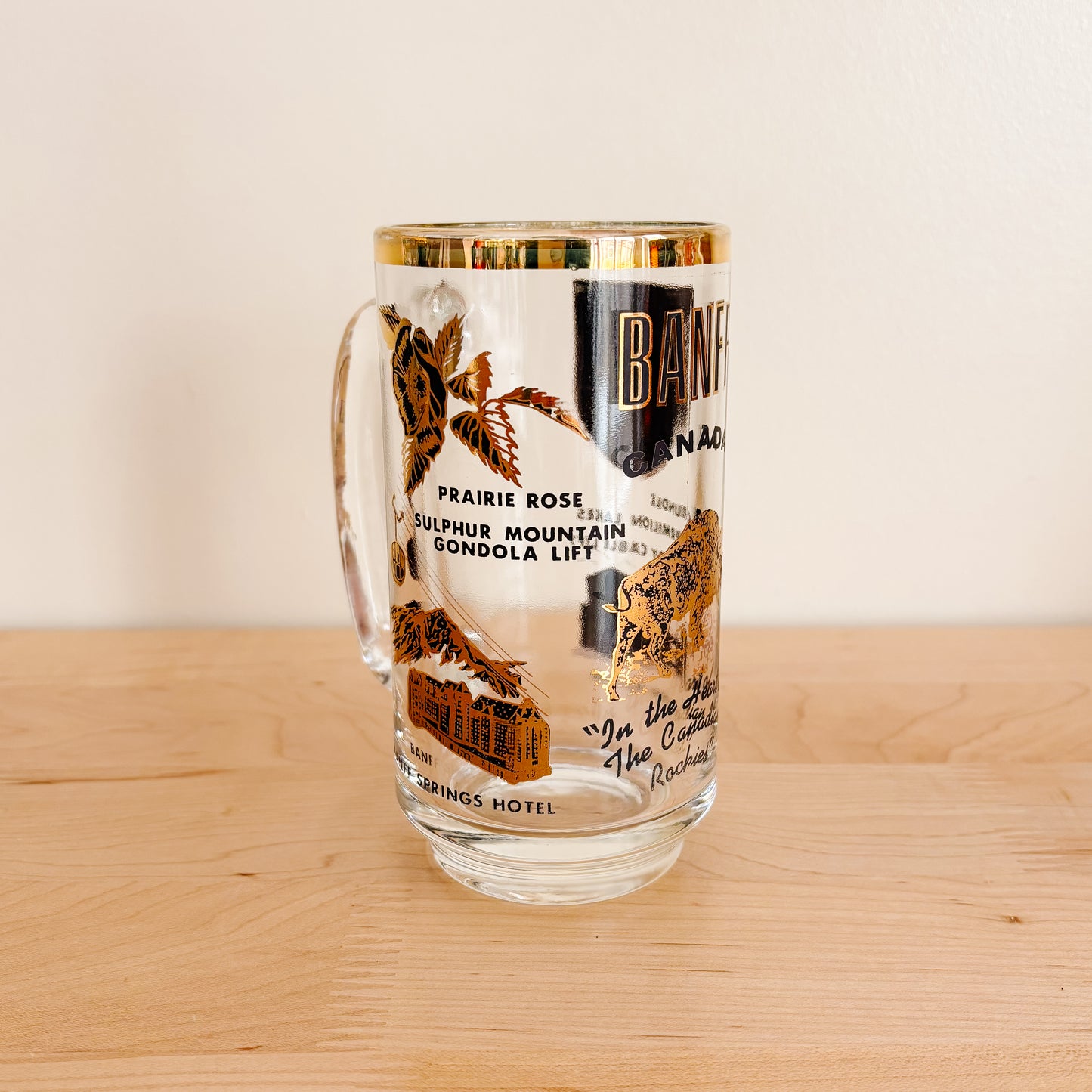 Beer Stein - Banff Alberta Tourist Landmarks Black and Gold Glassware