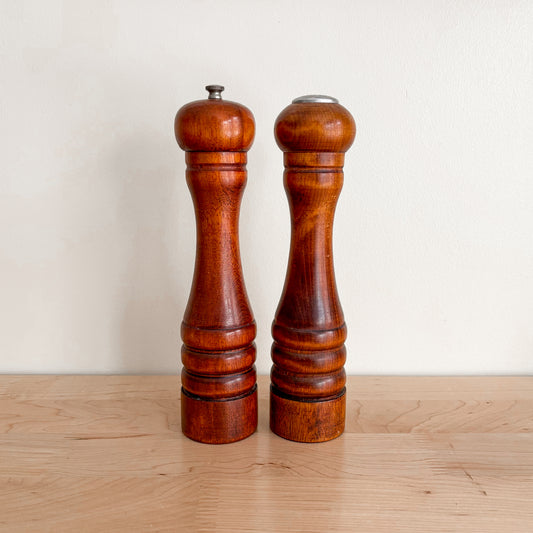 Vintage Baribocraft Maple 9.5" Wooden Pepper Mill and Salt Shaker