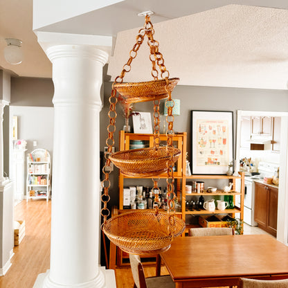 Vintage Wicker Tiered Hanging Baskets