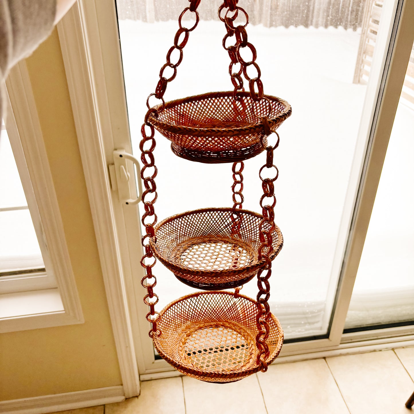 Vintage Wicker Tiered Hanging Baskets