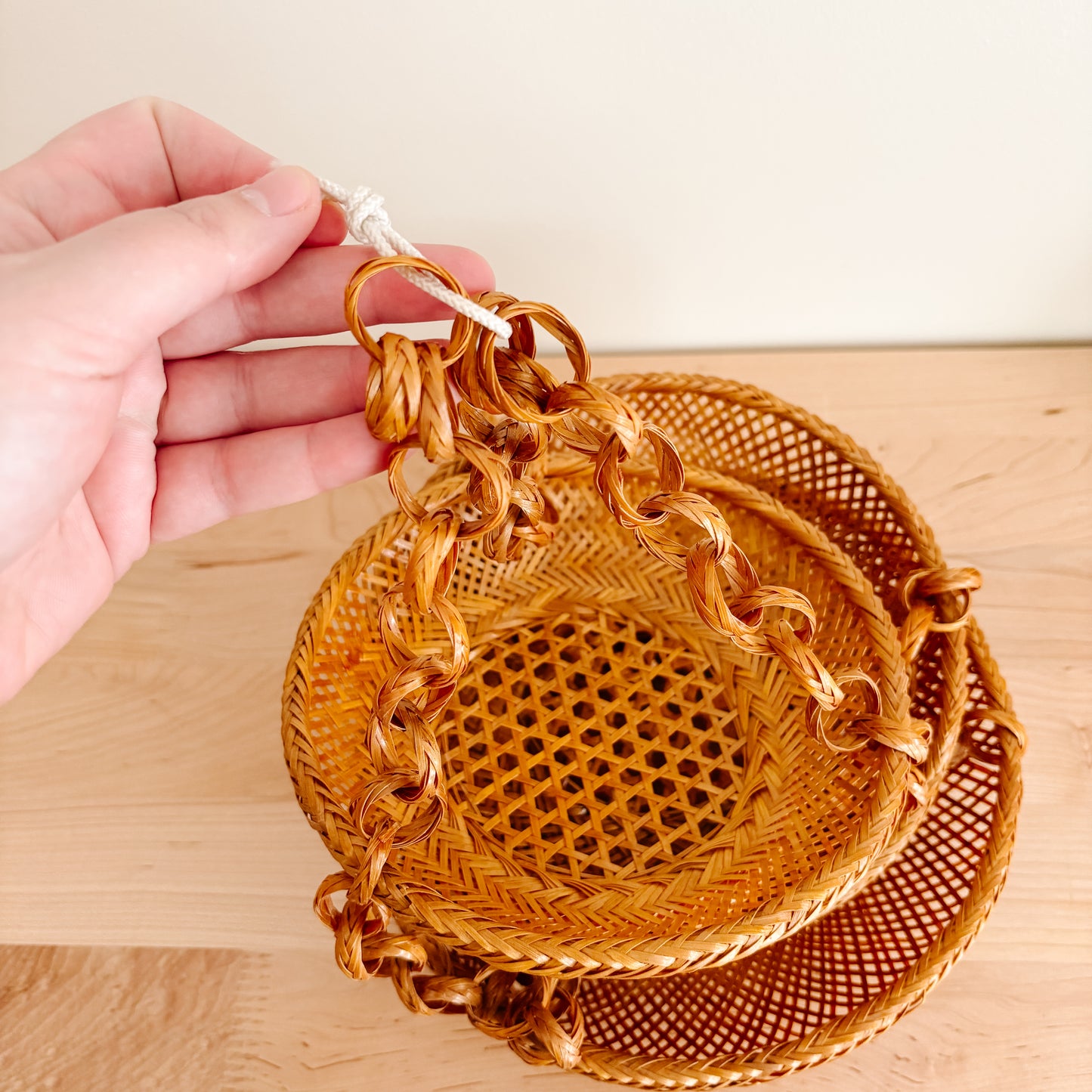 Vintage Wicker Tiered Hanging Baskets