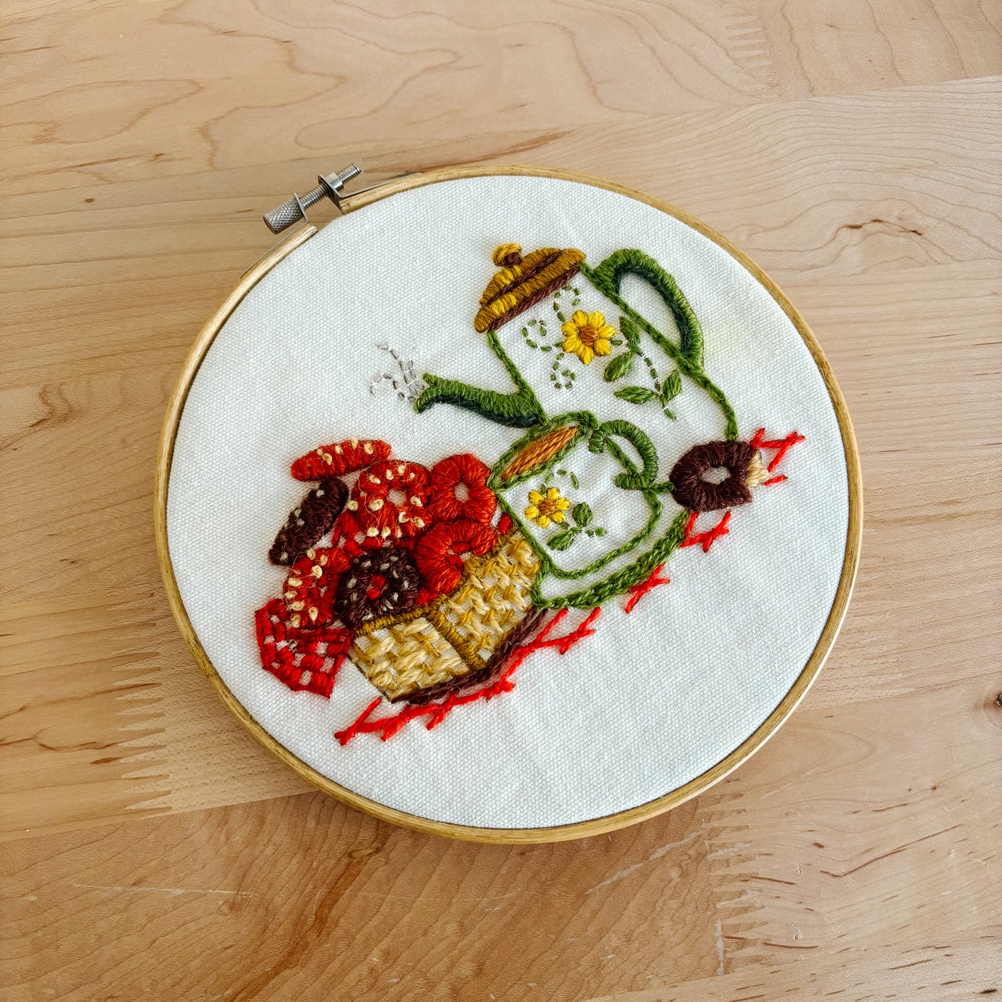 Vintage Creative Circle Stitched Crewel Artwork - Tea Service